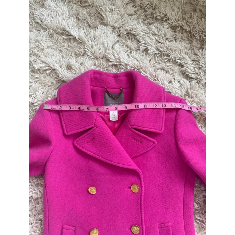 Women's J.Crew Pink Stadium Cloth Pea Coat Size 2 - Picture 5 of 9